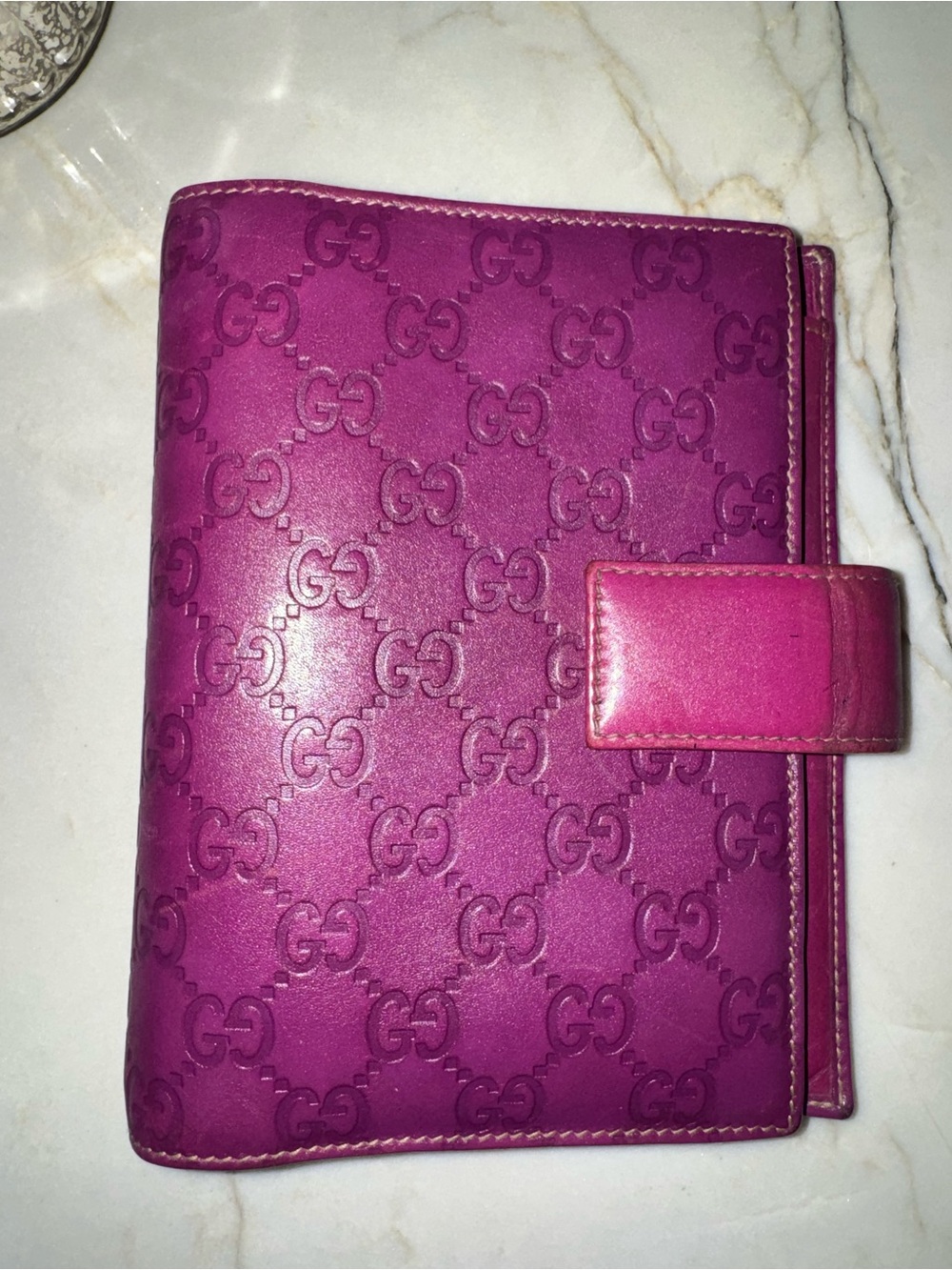 Vintage Gucci Guccissima Leather Medium Agenda Cover Fuchsia Pink Made in Italy